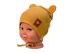 Bavlněná dvouvrstvá čepice s oušky na zavazování TEDDY - hořčicová, Baby Nellys, 56-62 (0-3m)