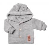 Dětský elegantní pletený svetřík s knoflíčky a kapucí s oušky Baby Nellys, šedý, vel. 86, 86 (12-18m)