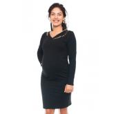 Be MaaMaa Elegantní těhotenské a kojící šaty s výšivkou  - černé, vel. L, L (40)