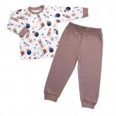 Dětské pyžamo 2D sada, triko + kalhoty, Cosmos, Mrofi, béžová/bílá, 86 (12-18m)
