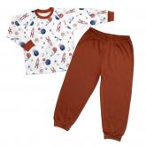 Dětské pyžamo 2D sada, triko + kalhoty, Cosmos, Mrofi, hnědá/bílá, vel. 104, 104 (3-4r)