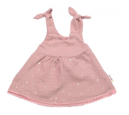 Baby Nellys Letní lehoučké mušelínové šaty Summer Stars - pudrové, vel. 80/86, 80-86 (12-18m)