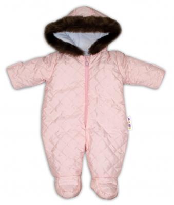 Kombinéza s kapucí a kožíškem Baby Nellys ®prošívaná, bez šlapek, sv. růžová, vel. 86, 86 (12-18m)